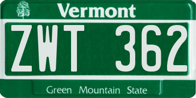 VT license plate ZWT362
