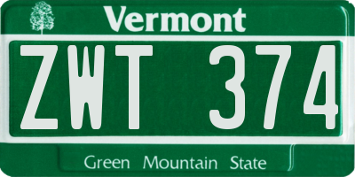 VT license plate ZWT374