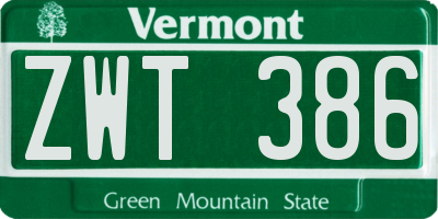 VT license plate ZWT386