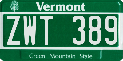 VT license plate ZWT389