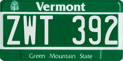 VT license plate ZWT392