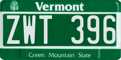VT license plate ZWT396