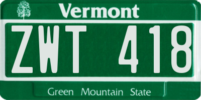 VT license plate ZWT418