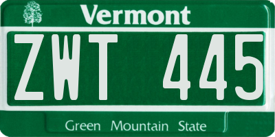 VT license plate ZWT445