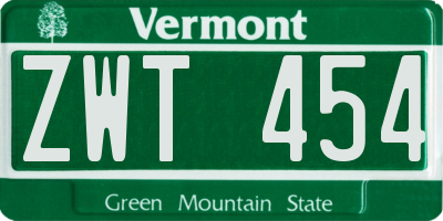 VT license plate ZWT454