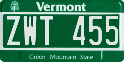 VT license plate ZWT455