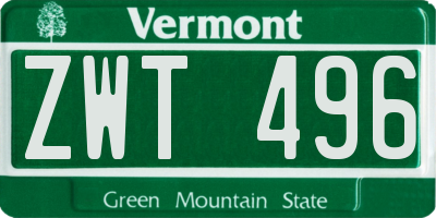 VT license plate ZWT496