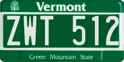 VT license plate ZWT512