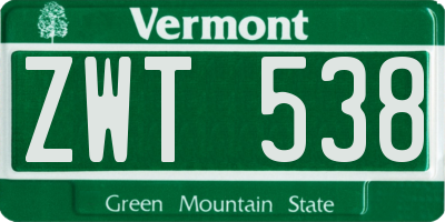 VT license plate ZWT538