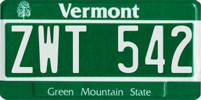 VT license plate ZWT542