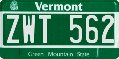 VT license plate ZWT562