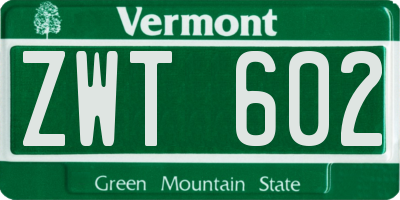 VT license plate ZWT602