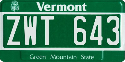 VT license plate ZWT643