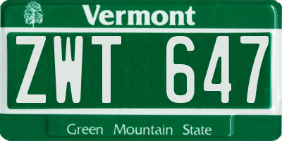 VT license plate ZWT647