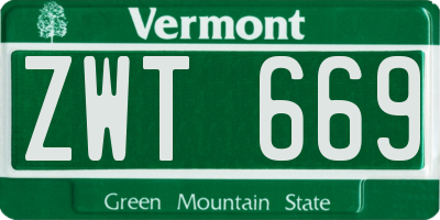 VT license plate ZWT669