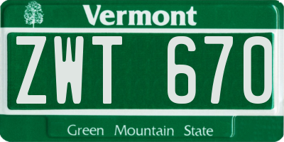 VT license plate ZWT670