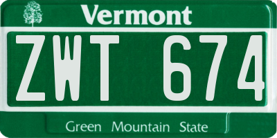 VT license plate ZWT674