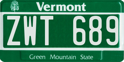 VT license plate ZWT689
