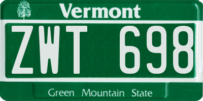 VT license plate ZWT698