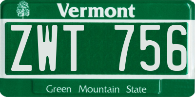 VT license plate ZWT756