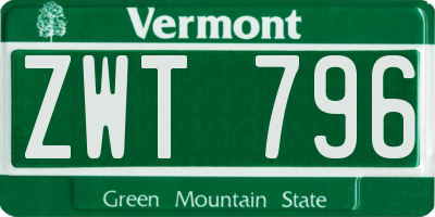 VT license plate ZWT796