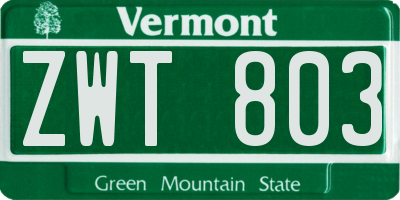 VT license plate ZWT803