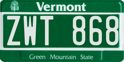 VT license plate ZWT868