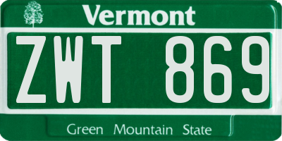 VT license plate ZWT869