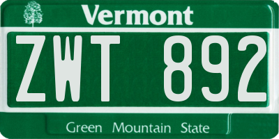 VT license plate ZWT892
