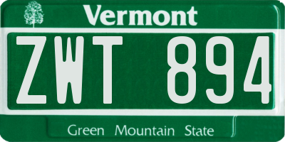 VT license plate ZWT894