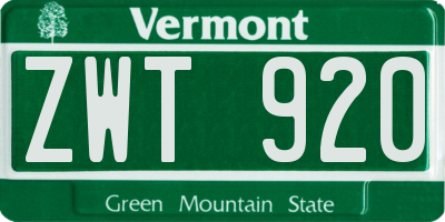 VT license plate ZWT920