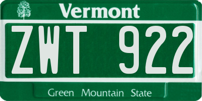 VT license plate ZWT922