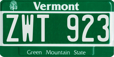 VT license plate ZWT923