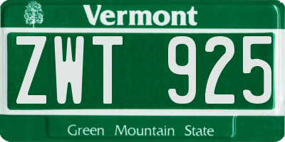 VT license plate ZWT925
