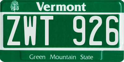 VT license plate ZWT926