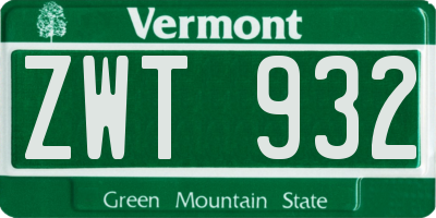 VT license plate ZWT932