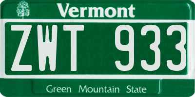 VT license plate ZWT933
