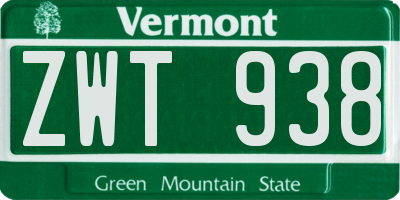 VT license plate ZWT938