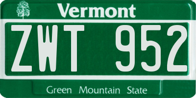 VT license plate ZWT952
