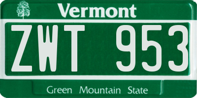 VT license plate ZWT953