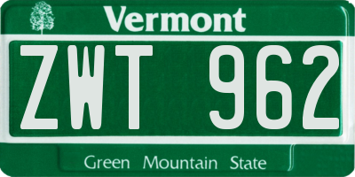 VT license plate ZWT962