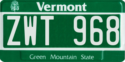 VT license plate ZWT968