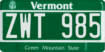 VT license plate ZWT985