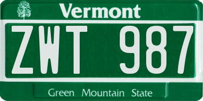 VT license plate ZWT987