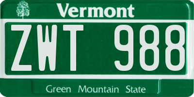 VT license plate ZWT988