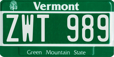 VT license plate ZWT989