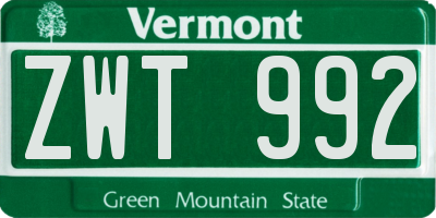 VT license plate ZWT992