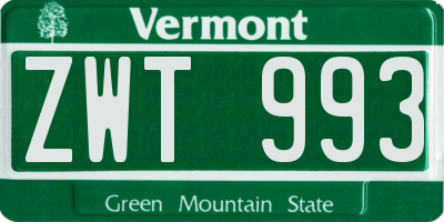 VT license plate ZWT993