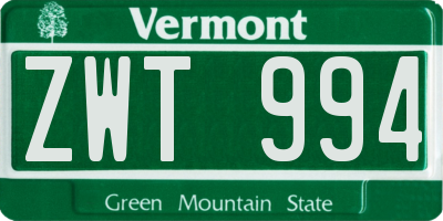 VT license plate ZWT994