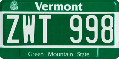 VT license plate ZWT998